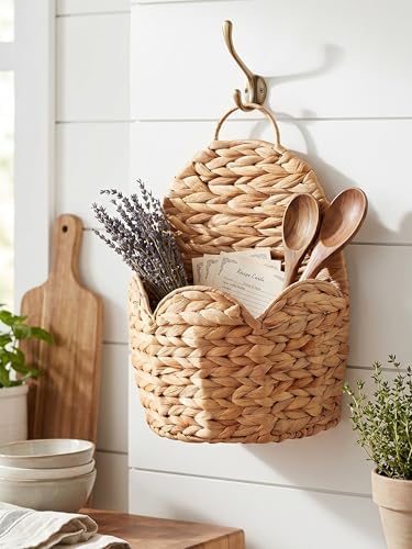 2 PC Door Basket Scalloped Hanging Storage Basket, Water Hyacinth Woven Wall - Image 6