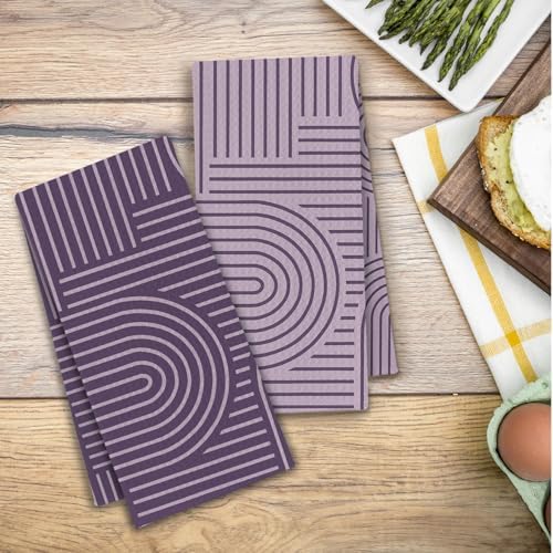 Abstract Boho Purple Kitchen Towels, Minimalist Contemporary Dish Tea Towels - Image 5