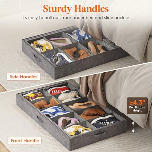 Lifewit 4.3 Inches Under Bed Shoe Storage Organizer Fits 10 Pair Sneakers - Image 6