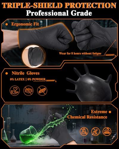 wcy 9 Mil Heavy Duty Disposable Nitrile Gloves, Diamond Grip - Image 6