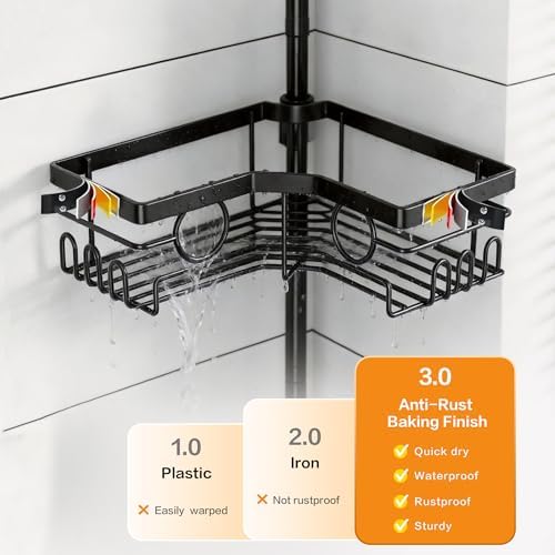 Corner Shower Caddy Tension Pole, Rustproof 4-Tier Adjustable 22-120 Inch - Image 5