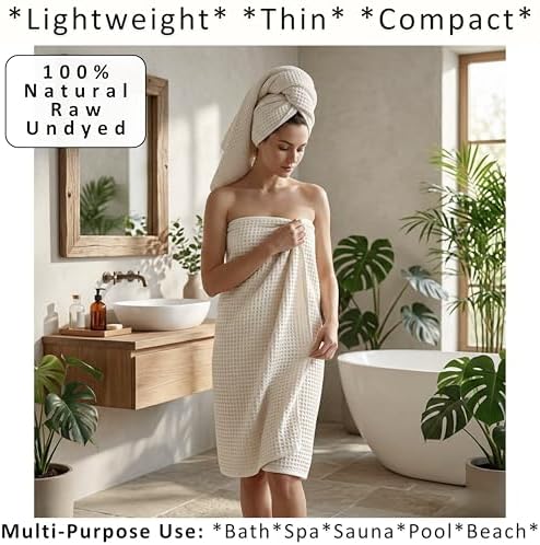 PÜSKÜL Natural 100% Turkish Cotton Waffle Bath Towels Set of 2, Extra-Large - Image 2