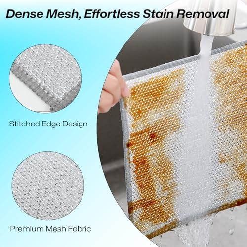 12Pcs 3-Layer Silver Wire Dish Cloths, Non-Scratch Reusable Kitchen Cleaning - Image 5