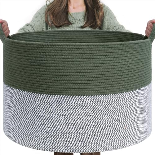 INDRESSME XXXLarge Woven Rope Blanket Basket Living Room Green by INDRESSME