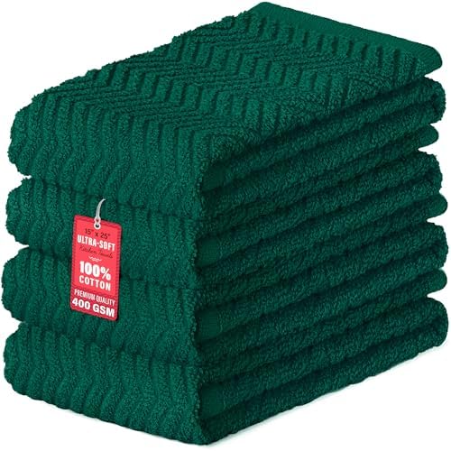 DecorRack 100% Cotton Kitchen Towels 15x25 in, Dark Green Set by DecorRack