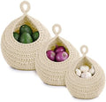 Hanging Storage Baskets Boho Decor Set of 3, Handmade Cotton Rope Wall-Mounted by LiteSorb