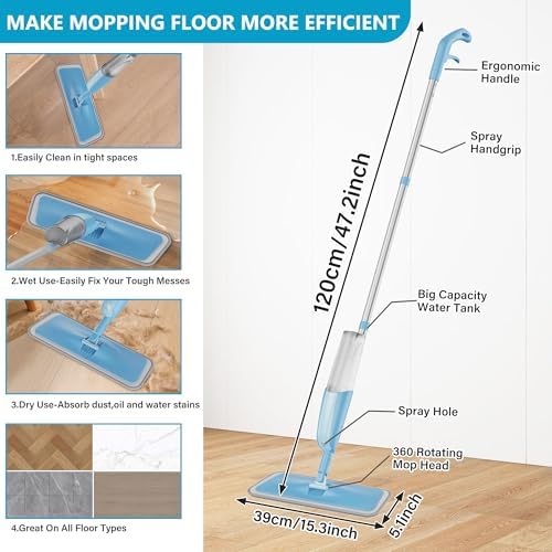 Spray Wet Mops for Floor Cleaning: Hardwood Floor Mop Refillable Dust Mop - Image 3