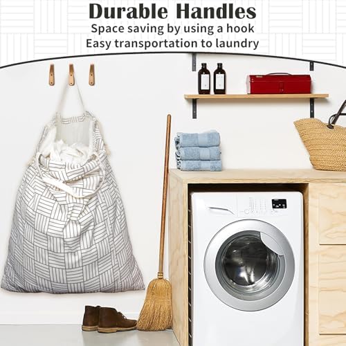 Canvas Laundry Bag with Handles & Drawstring 30"Wx35"H, L+ Geometry Grid - Image 5