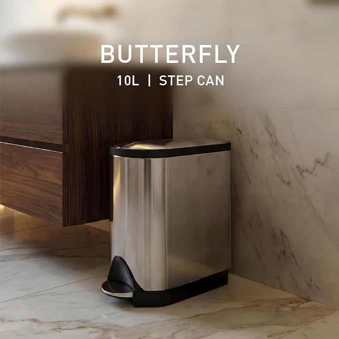 simplehuman 10 Liter / 2.6 Gallon Butterfly Lid Bathroom Step Trash Can - Image 2