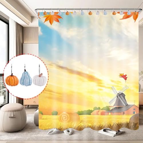Autumn Decorative Shower Curtain Hooks 12PCS Pumpkin Shower Curtain Rings - Image 6