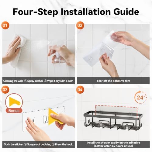 YASONIC Shower Caddy Adhesive, Rustproof Shower Organizer, Wall Shower Rack - Image 5