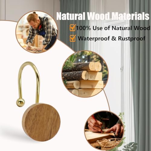 Shower Curtain Hooks, Wood Decorative Shower Curtain Rings, Modern Round Log - Image 3