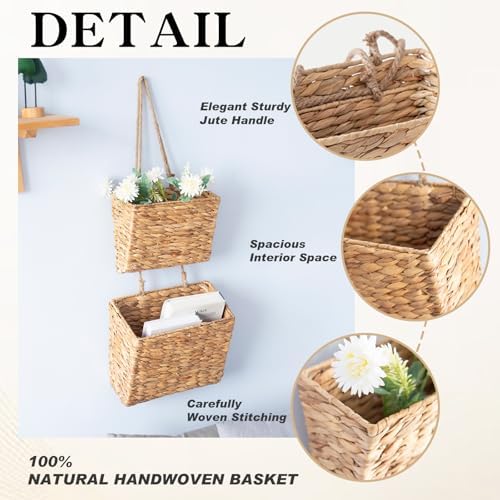 YAHUAN Woven Water Hyacinth Hanging Basket 2-Tiered Storage Baskets Hanging - Image 3