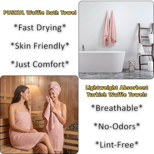 PÜSKÜL Natural 100% Turkish Cotton Waffle Bath Towels Set of 2, Extra-Large - Image 6