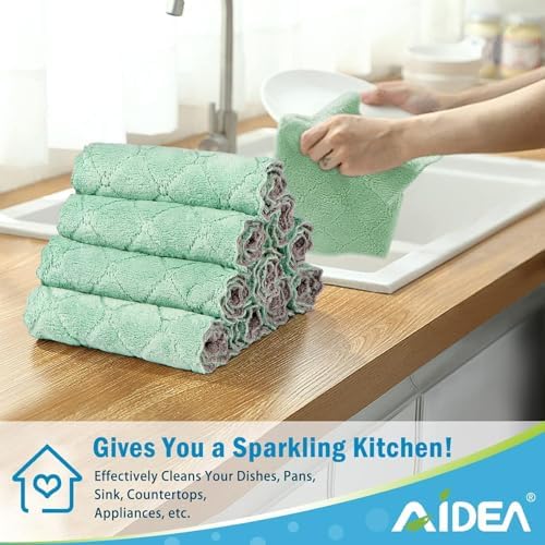 AIDEA Kitchen Dishcloths, 24 PK Reusable Dish Towels Coral Fleece 6"x10.4" - Image 4