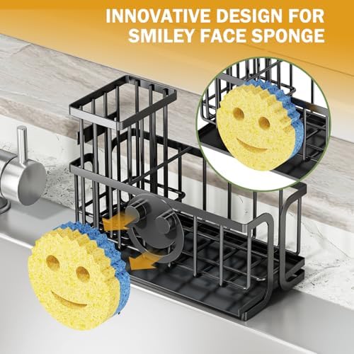 Epicano Sink Caddy Sponge Holder, Smiley Face Sponge Rack - Image 3