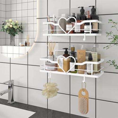 White Heart Shower Caddy, No Drilling Adhesive Shelves, 2 Pack - Image 7