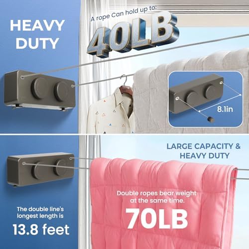 Retractable Clothesline Indoor Outside Heavy-Duty, Upgrade 304 Double Stainless - Image 5