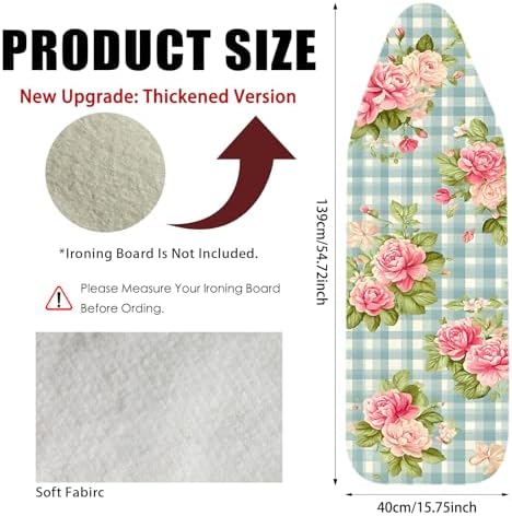 Nuxovilar Plaid Floral Cotton Ironing Board Cover 15x54 Fabric - Image 3