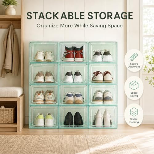 Stackable Clear Green Shoe Boxes 6 Pack - Image 6