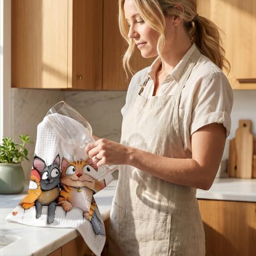 Jztco 2 Pcs Cute Cat Kitchen Towels, Cats Gifts Soft Absorbent Hand Towel - Image 6