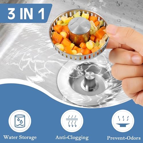 Kitchen Sink Drain Strainer 4 Pack, 304 Stainless Steel Pop Up Sink Stopper - Image 2