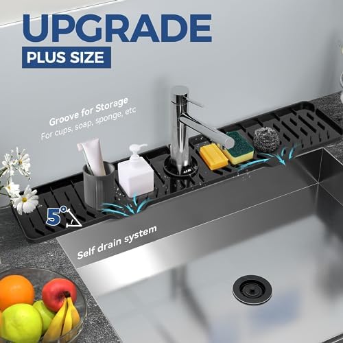 24" Splash Guard Plus Size Silicone Sink Faucet Drying Mat Handle Drip Catcher - Image 4