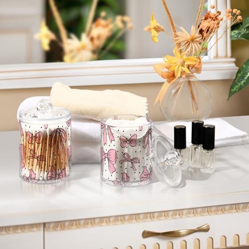 2 Pack Apothecary Jars Bathroom Bow Pink Qtip Holder Dispenser Clear Plastic - Image 7