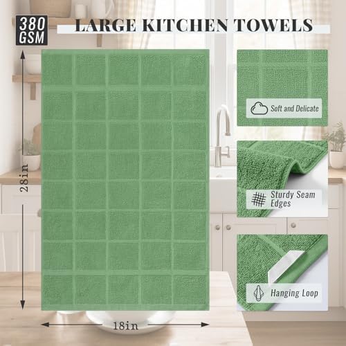 Homaxy 100% Cotton Kitchen Towels 18"x28", 4 Pack Dish Towels, Grass Green - Image 2