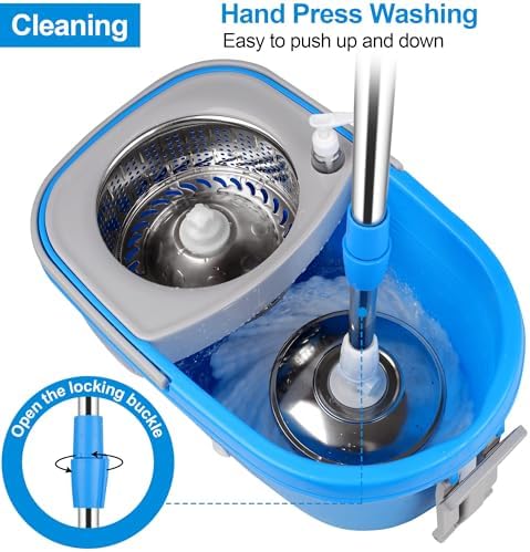 Spin Mop and Bucket with Wringer Set, 3 Washable Microfiber Pads Included - Image 6