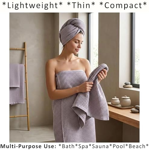 PÜSKÜL Natural 100% Turkish Cotton Waffle Bath Towels Set of 2, Extra-Large - Image 2