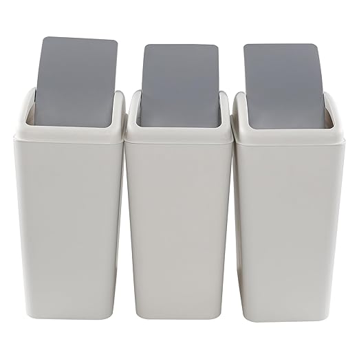 Vababa 3-Pack 4.5 Gallon Plastic Trash Can with Swing Lid, Swing-Top Waste Can, Gray