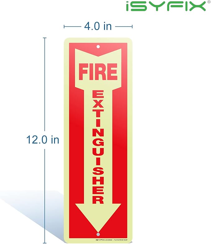 iSYFIX Fire Extinguisher Sign – 2 Pack 4x12 Inch – 100% Rust Free .040 Aluminum Signs, Glow in the Dark Laminated for Ultimate UV, Weather, Scratch, Water and Fade Resistance, Indoor and Outdoor