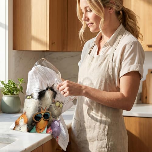 3 Pcs Cute Cat Kitchen Towels, Funny Cats Gifts Absorbent Hand Towels-01 - Image 6