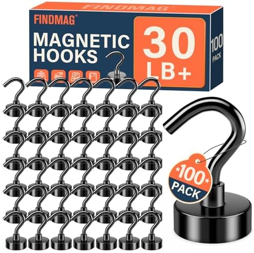 FINDMAG 100 Pack Magnetic Hooks, 30LB+ Magnets by FINDMAG