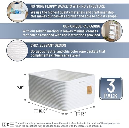 NaturalCozy Storage Baskets 16.8”x13”x7.6” Cotton Rope Woven Baskets - Image 2
