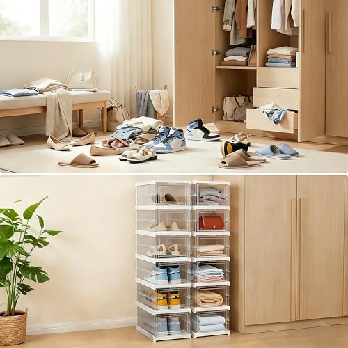 ZLLZUU Upgrade Clear Foldable Shoe Storage Organizer, No Assembly 6 Tiers Shoe - Image 5