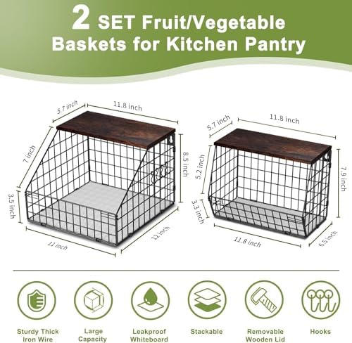 Fruit and Vegetable storage, 2 Set Wall Mounted Wire Baskets, Fruit Basket - Image 3