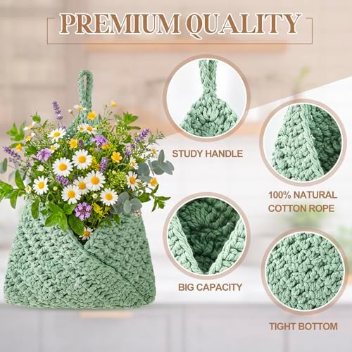 Honeydak 3 Hanging Baskets, Sage Color Palette, Cotton Rope - Image 4
