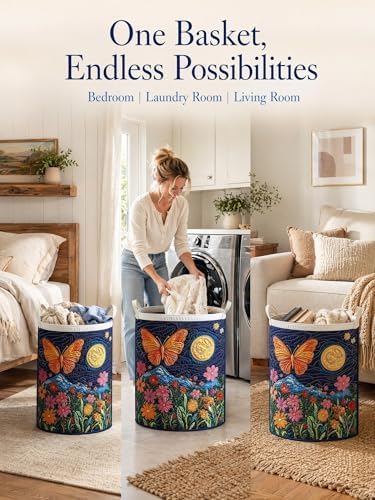 Quilted Laundry Basket with Handles, Boho Floral Quilted Storage Hamper - Image 7