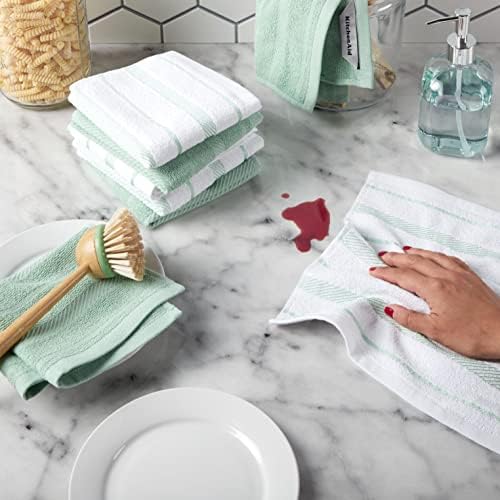 KitchenAid Albany Dishcloth 8 Pack Set, Pistachio/White - Image 2