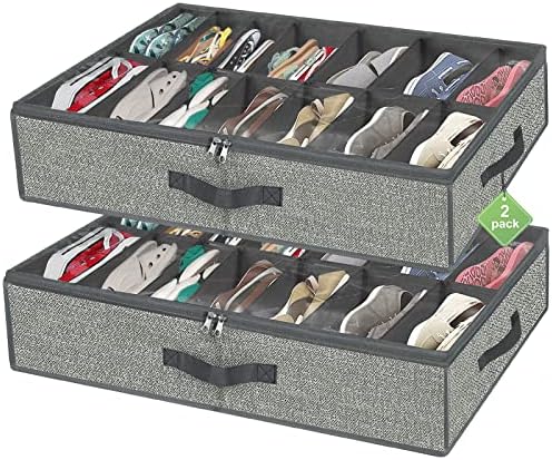 homyfort 28 Pairs Shoe Organizer Under Bed, Underbed Shoe Storage Boxes Bins by homyfort