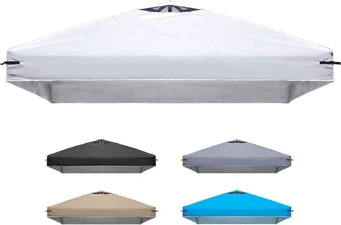 10x10 Canopy Replacement Top Cover with Air Vents for Pop up Canopy Gazebo Tent, with Adjustable Strap, Waterproof & Anti-UV for Outdoor Shade (Frame Not Included) (White)