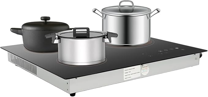 3 Burner Electric Ceramic Stove, 110V 9 Settings Cooktop LED Display Touch-Adjustable Control Stove Top for Glass Pot Stainless Steel Pot Casserole Pot Black