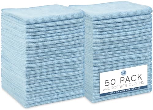 S&T INC. Microfiber Cleaning Cloth, 50 Pack, 11.5" x 11.5", Light Blue by STINC