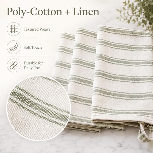Cumia 4 Pcs Farmhouse Cotton Linen Kitchen Towels Sage Green Dish Towels - Image 2