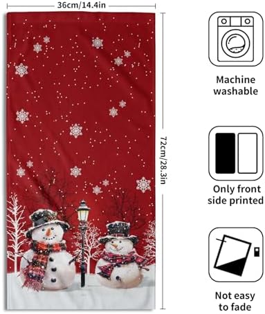 Christmas Snowman Red Dish Towels Winter Snow Bathroom Hand Towels 28.3x14 Inch - Image 2