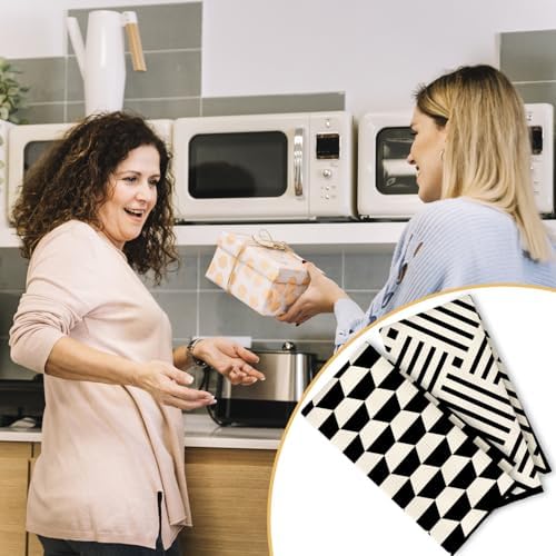 Black and White Kitchen Towels Set of 2, Boho Minimalist Abstract Dish Tea - Image 5