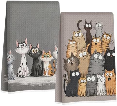 Jztco 2 Pcs Cute Cat Kitchen Towels, Cats Gifts Absorbent Hand Tea Towel by Jztco