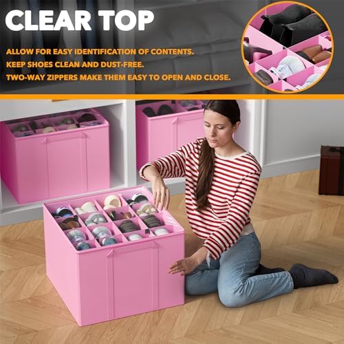 SpaceAid Shoe Organizer for Closet, 2 Pack Foldable Shoe Storage Containers - Image 4